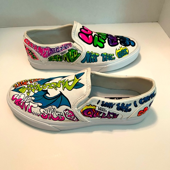 VANS Slip On Multicolor Custom Art Canvas Low Top Shoes - Picture 4 of 9